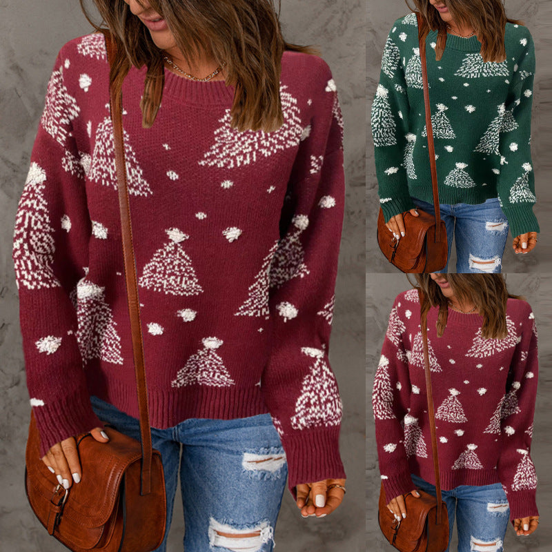 Christmas Sweater Round Neck Long Sleeved Pullover Knitted Jacket For Women