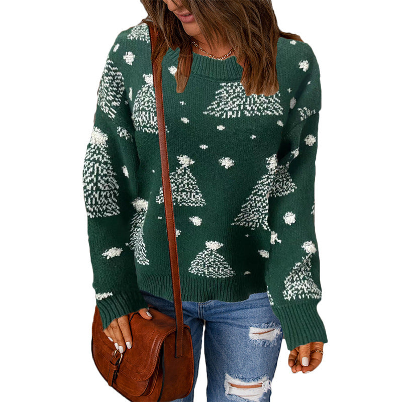 Christmas Sweater Round Neck Long Sleeved Pullover Knitted Jacket For Women